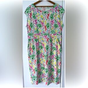 BODEN FLOSSIE TROPICAL BIRDS OF PARADISE JERSEY DRESS US 16L CAP SLEEVES NWOT